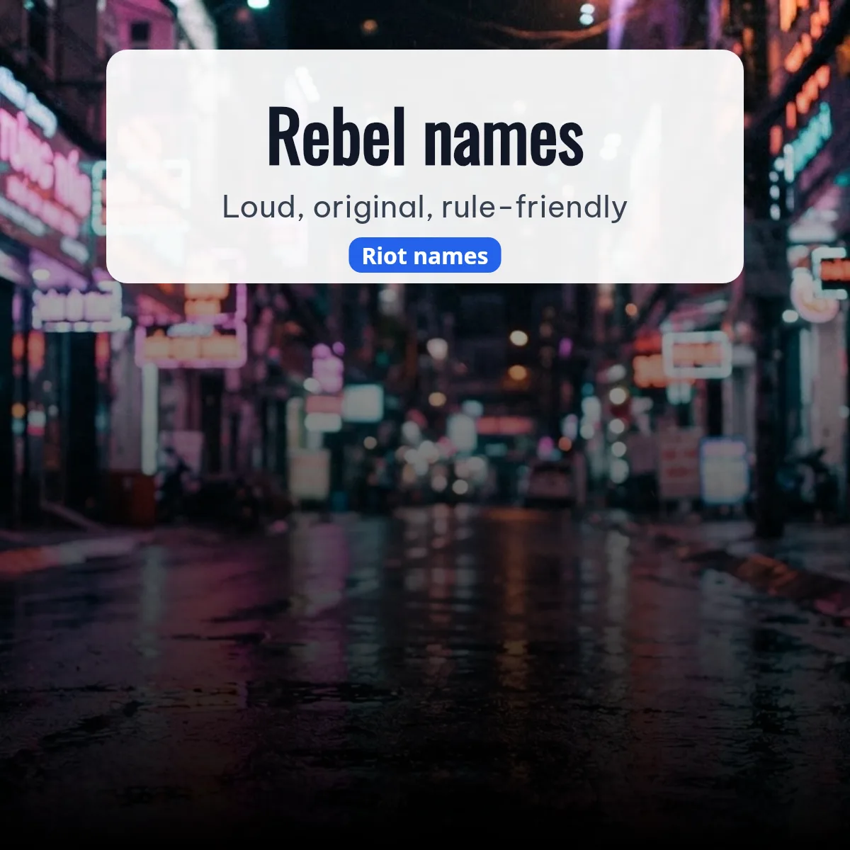 Rebel riot names for Free Fire boys and girls on a night street